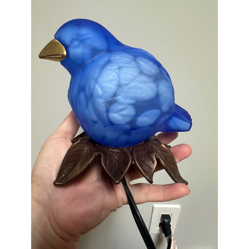 TIN CHI Andrea By Sadek Cobalt Blue Glass Bird Lamp Solid Brass Base with box - Picture 4 of 10